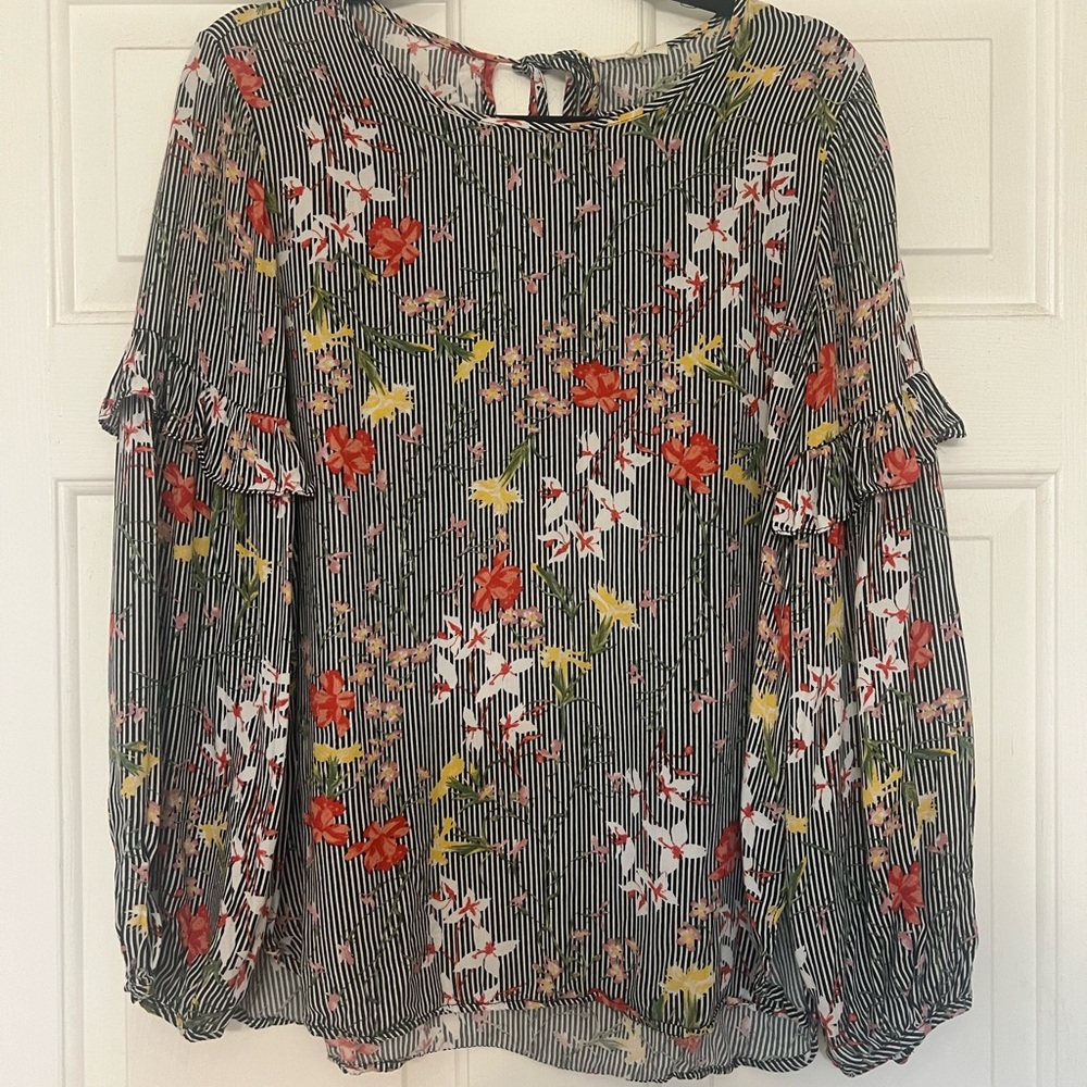 Pleione Multicolor Floral Striped Blouse